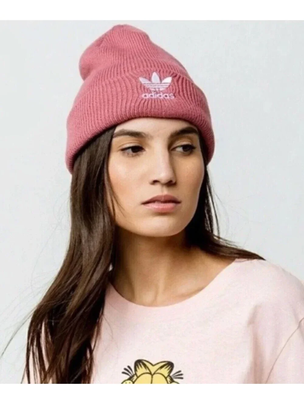 Adidas Originals Trefoil Dusty Rose Pink Ribbed Knit Cuffed Beanie One Size